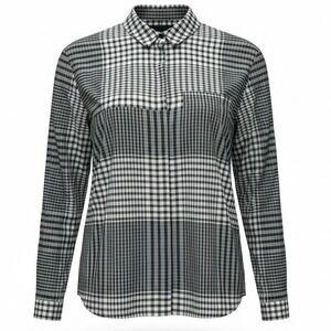 Lafayette 148 New‎ York Women's SMALL Gray Plaid Long Sleeve Button Down Shirt
